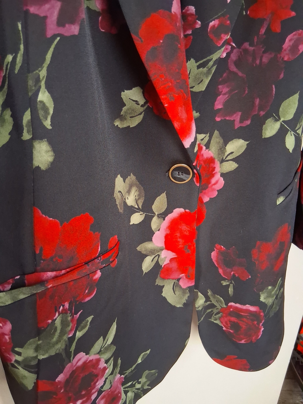 Susan Graver Black Blazer with Burgundy Rose Floral Print - Picture 2 of 4